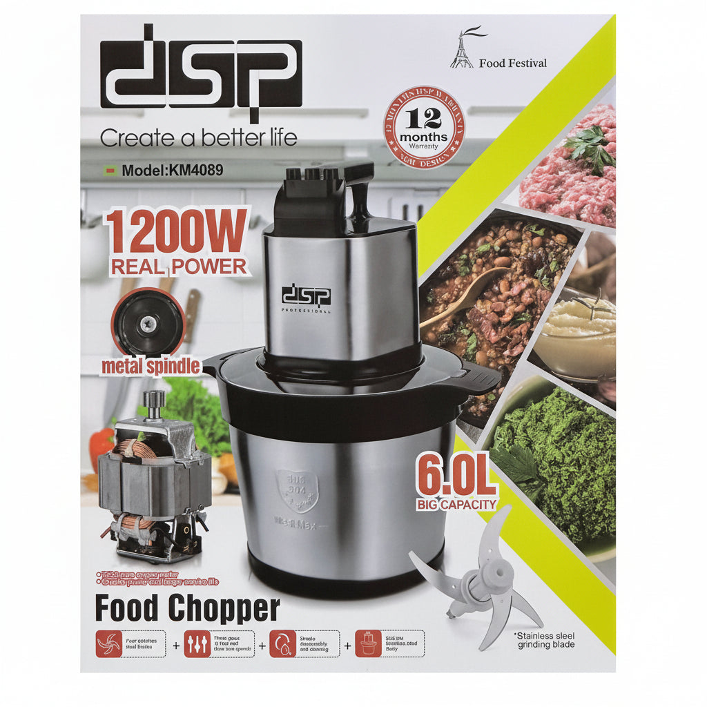 food chopper mincer 1200W electric 6L capacity 4 stainless steel blades 3 speed vegetable processor meal prep Lebanon DSP KM4089