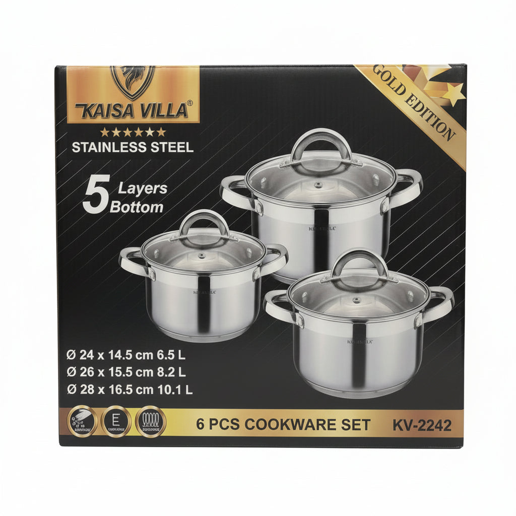stainless steel cookware set multi-piece pot pan set durable even heat kitchen cooking utensils KAISA VILLA KV-2242 Lebanon