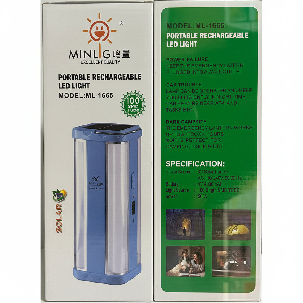 LED light Portable rechargeable ML-1665 50W solar AC dual power 4000mAh emergency lamp 100 SMD flashlight power outage Lebanon