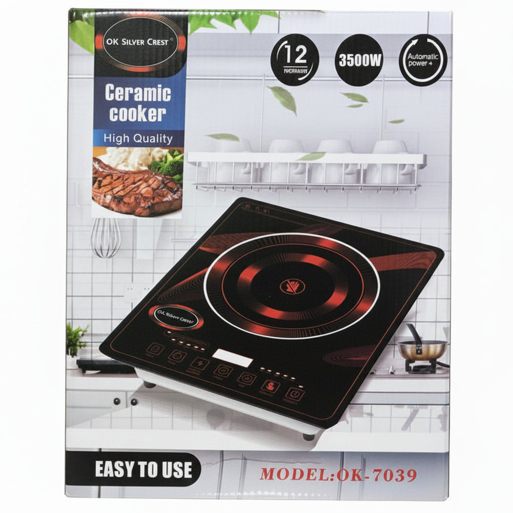 Cooker Ceramic Electric OK SILVER CREST OK-7039  3500W stove 12 programs knob control micro crystal hot plate cooking Lebanon