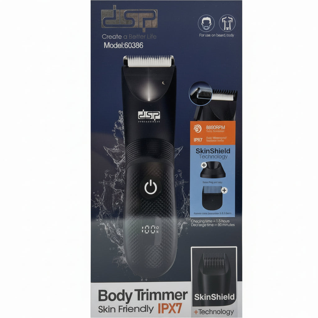 DSP 60386 body trimmer skin friendly 6800 RPM IPX7 waterproof groomer safe body hair removal sensitive skin Lebanon