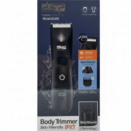 DSP 60386 body trimmer skin friendly 6800 RPM IPX7 waterproof groomer safe body hair removal sensitive skin Lebanon