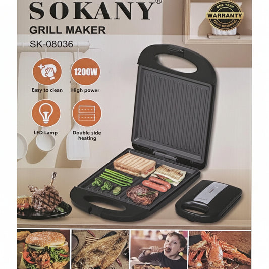 grill maker SOKANY SK-08036 1200W electric griddle double-side heating sandwich maker panini press non-stick LED indicator Lebanon