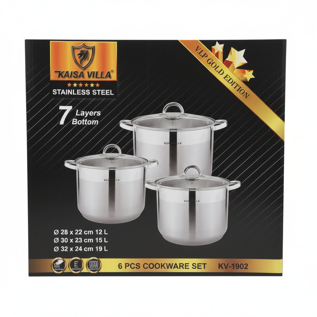 cookware set  stainless steel6 piece pot set 7-layer bottom 12L 16L 19L kitchen pans Lebanon KAISA VILLA KV-1902