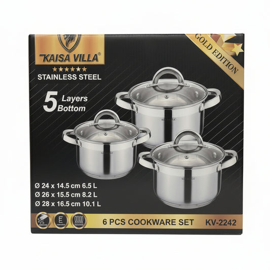 stainless steel cookware set multi-piece pot pan set durable even heat kitchen cooking utensils KAISA VILLA KV-2242 Lebanon
