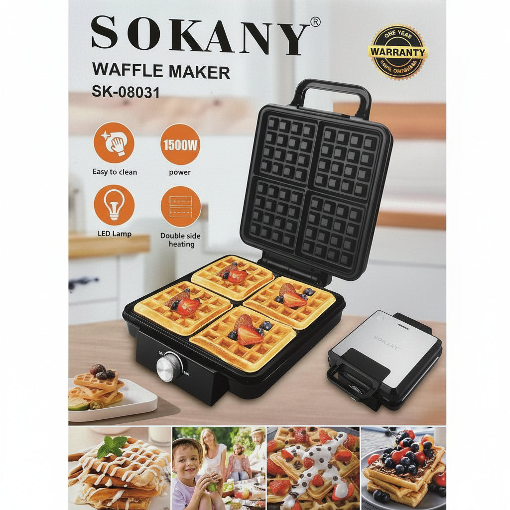 waffle maker SOKANY SK-08031 1500W electric iron 4 square Belgian waffles non-stick LED indicator breakfast maker Lebanon