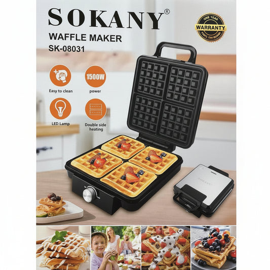 waffle maker SOKANY SK-08031 1500W electric iron 4 square Belgian waffles non-stick LED indicator breakfast maker Lebanon